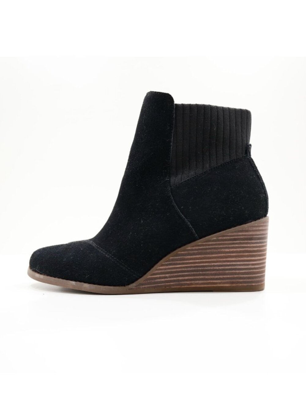 TOMS Sadie Black Leather 3" Wedge Heel Ankle Booties - 8.5
